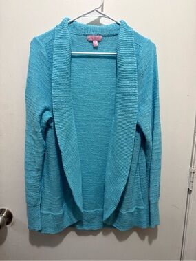 Lilly Pulitzer Aqua Open-Front Shawl Collar Cardigan